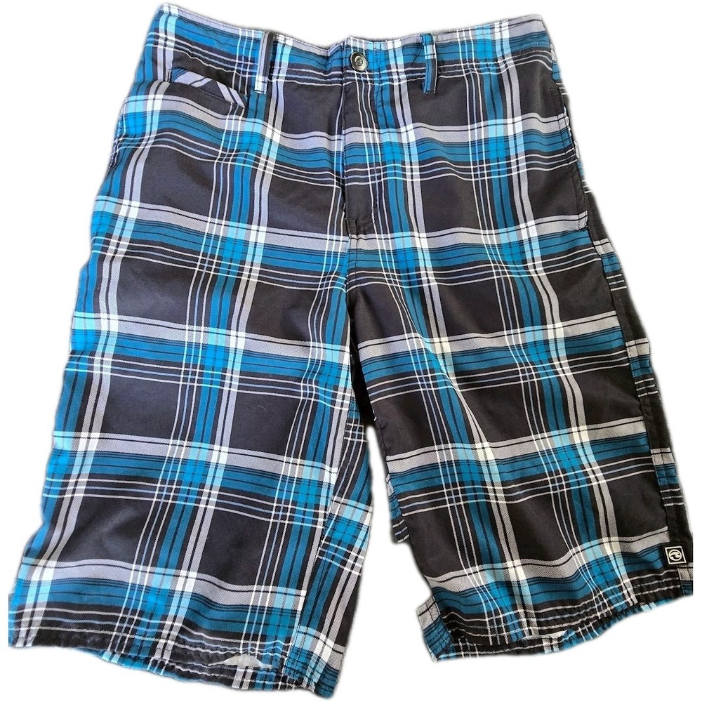 ocean current Swimming Trunks Board Shorts Bathing Suit blue black plaid